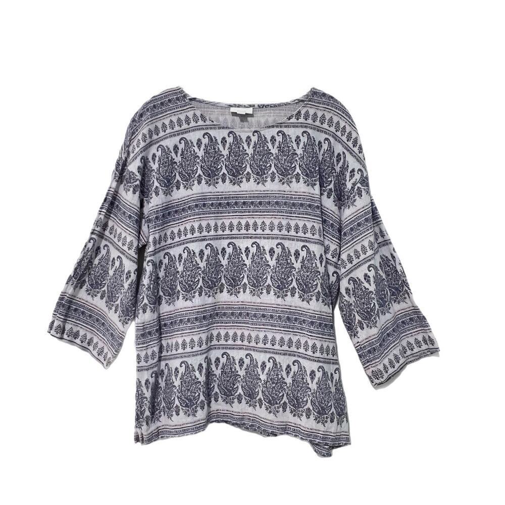 Pure Jill J Jill Womens Floral Paisley Top S Hemp Blend Pullover Gray Purple